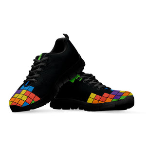 Colorful Brick Puzzle Video Game Print Black Running Shoes