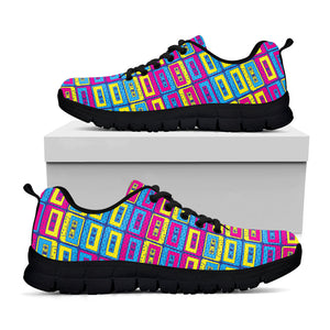 Colorful Cassette Tape Print Black Running Shoes