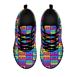Colorful Cassette Tape Print Black Running Shoes