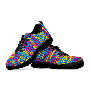 Colorful Cassette Tape Print Black Running Shoes