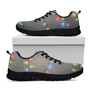 Colorful Christmas String Lights Print Black Running Shoes