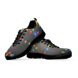 Colorful Christmas String Lights Print Black Running Shoes