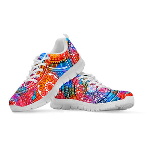 Colorful Circle Mandala Print White Running Shoes