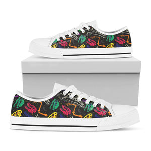 Colorful Dinosaur Fossil Pattern Print White Low Top Sneakers