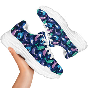 Colorful Dolphin Pattern Print White Chunky Shoes