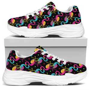Colorful Flamingo Pattern Print White Chunky Shoes