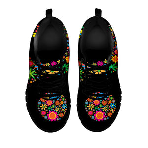 Colorful Flowers Yin Yang Print Black Running Shoes