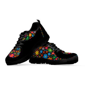 Colorful Flowers Yin Yang Print Black Running Shoes