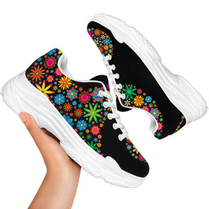 Colorful Flowers Yin Yang Print White Chunky Shoes