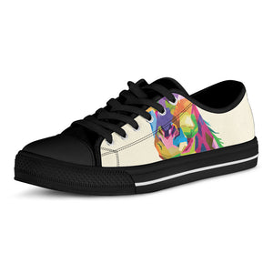 Colorful Giraffe Portrait Print Black Low Top Sneakers