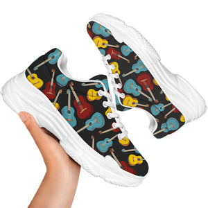 Colorful Guitar Pattern Print White Chunky Shoes