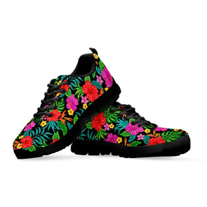 Colorful Hibiscus Flowers Pattern Print Black Running Shoes