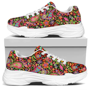 Colorful Hippie Peace Signs Print White Chunky Shoes