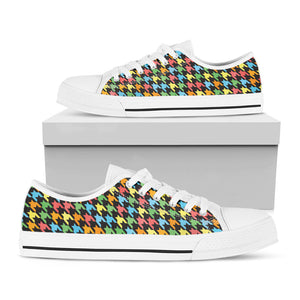 Colorful Houndstooth Print White Low Top Sneakers