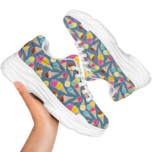Colorful Ice Cream Pattern Print White Chunky Shoes