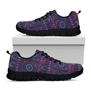 Colorful Indian Elephant Pattern Print Black Running Shoes
