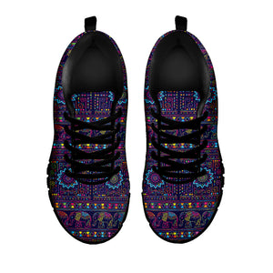 Colorful Indian Elephant Pattern Print Black Running Shoes
