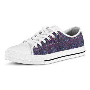 Colorful Indian Elephant Pattern Print White Low Top Sneakers