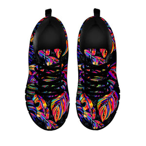Colorful Leaf Tropical Pattern Print Black Running Shoes