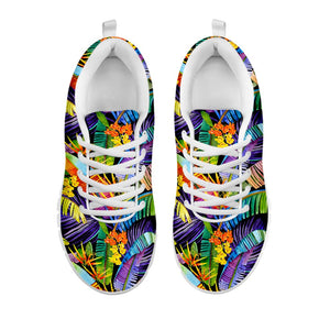 Colorful Leaves Tropical Pattern Print White Running Shoes