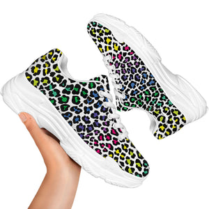 Colorful Leopard Print White Chunky Shoes