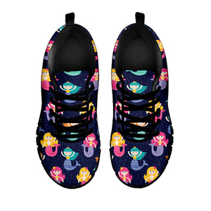 Colorful Mermaid Pattern Print Black Running Shoes