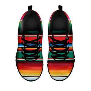 Colorful Mexican Blanket Pattern Print Black Running Shoes