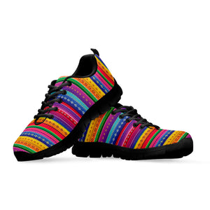 Colorful Mexican Serape Pattern Print Black Running Shoes