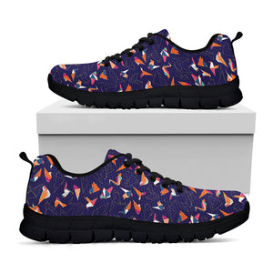 Colorful Origami Bird Pattern Print Black Running Shoes