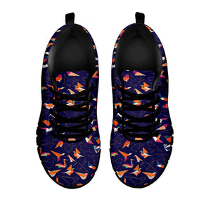 Colorful Origami Bird Pattern Print Black Running Shoes