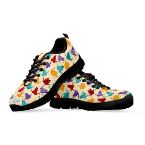 Colorful Origami Crane Pattern Print Black Running Shoes