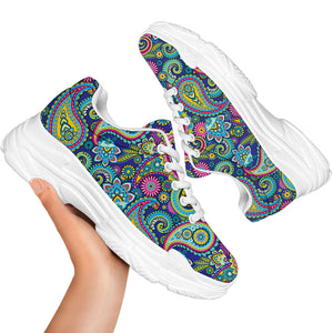 Colorful Paisley Pattern Print White Chunky Shoes