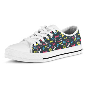 Colorful Paw And Bone Pattern Print White Low Top Sneakers