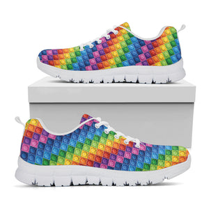 Colorful Plastic Building Blocks Print White Running Shoes