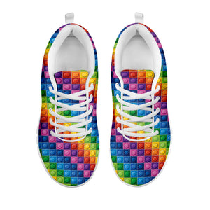 Colorful Plastic Building Blocks Print White Running Shoes