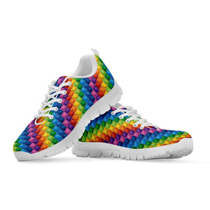 Colorful Plastic Building Blocks Print White Running Shoes
