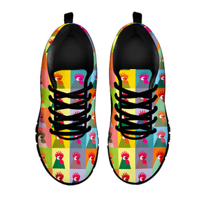 Colorful Rooster Pattern Print Black Running Shoes