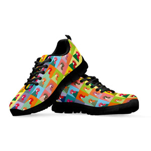 Colorful Rooster Pattern Print Black Running Shoes