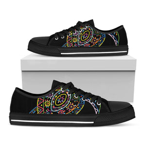 Colorful Sea Turtle Print Black Low Top Sneakers