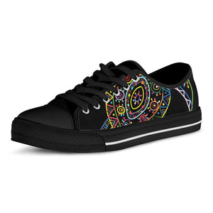 Colorful Sea Turtle Print Black Low Top Sneakers