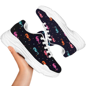 Colorful Seahorse Pattern Print White Chunky Shoes