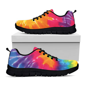 Colorful Spiral Tie Dye Print Black Running Shoes