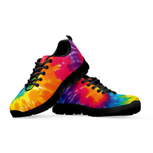 Colorful Spiral Tie Dye Print Black Running Shoes