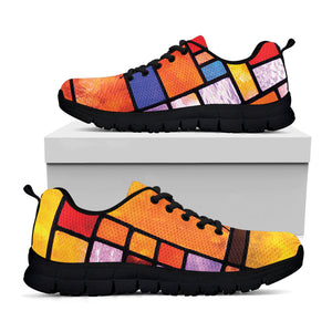 Colorful Stained Glass Mosaic Print Black Running Shoes