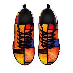 Colorful Stained Glass Mosaic Print Black Running Shoes