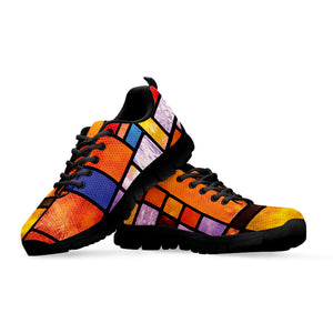 Colorful Stained Glass Mosaic Print Black Running Shoes