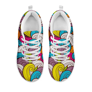 Colorful Surfing Wave Pattern Print White Running Shoes