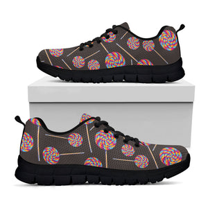 Colorful Swirl Lollipop Pattern Print Black Running Shoes