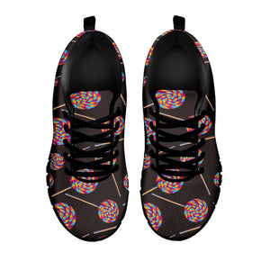 Colorful Swirl Lollipop Pattern Print Black Running Shoes