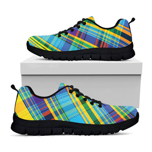Colorful Tartan Pattern Print Black Running Shoes